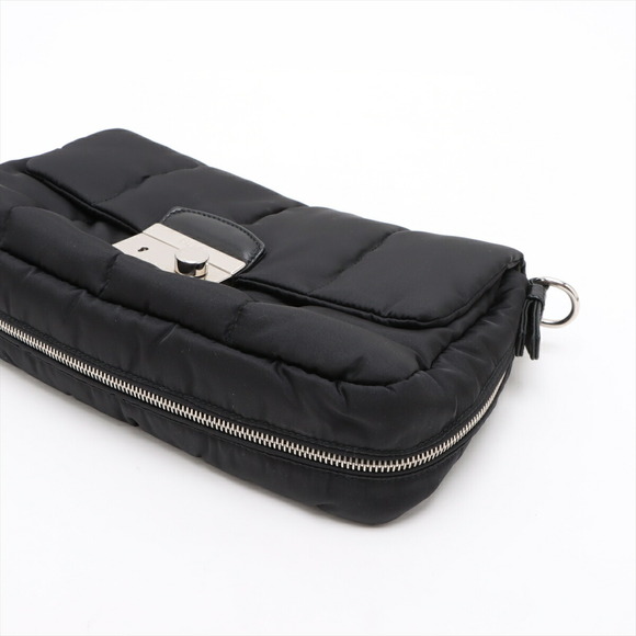 Prada Shoulder Bomber Black Leather Nylon Bag Tessuto - Picture 3 of 8